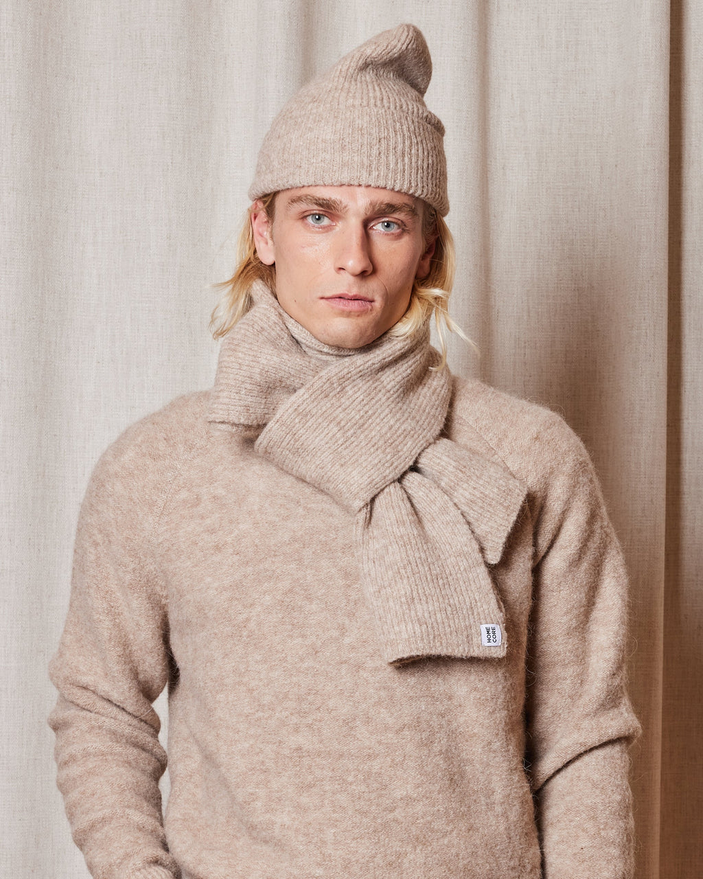 LIGHT BROWN BABY SCARF BONNET