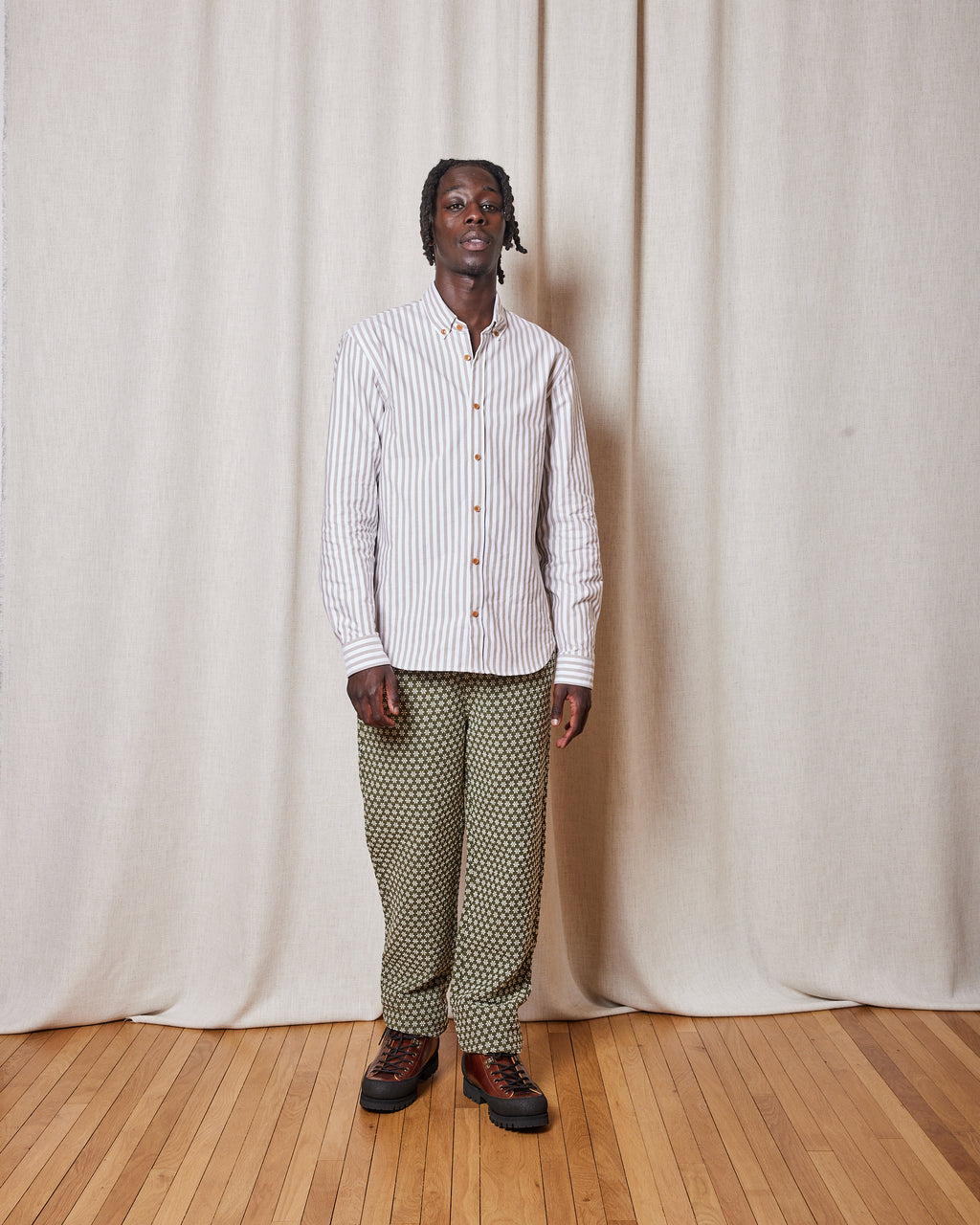 TOKYO SLANT KHAKI STRIPES SHIRT