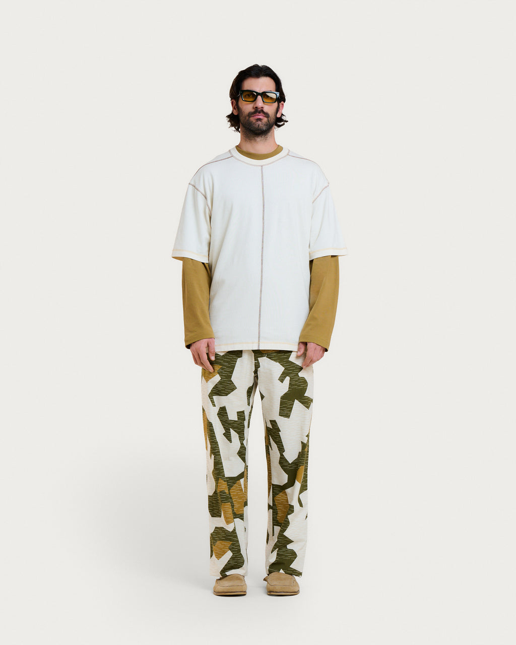 MULTICO BASEBALL CREAM-BROWN T-SHIRT