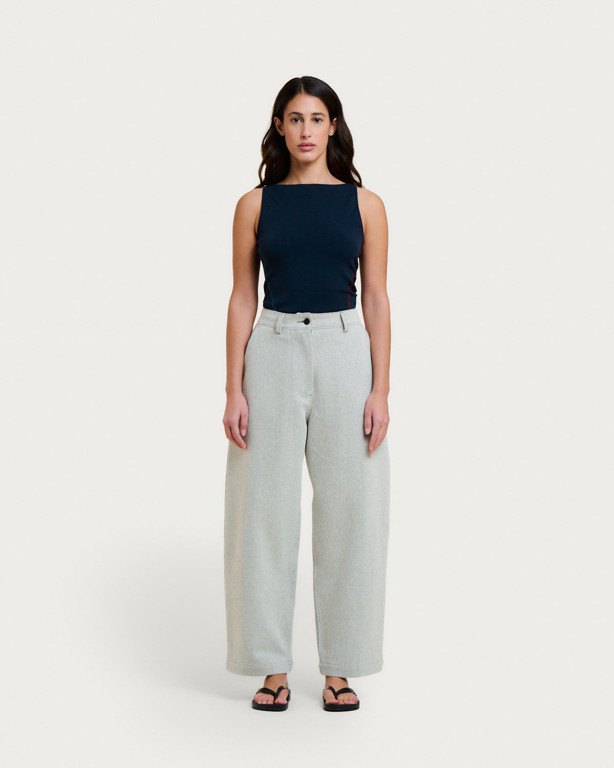 BELLA MARCIO GREEN-CREAM TROUSERS