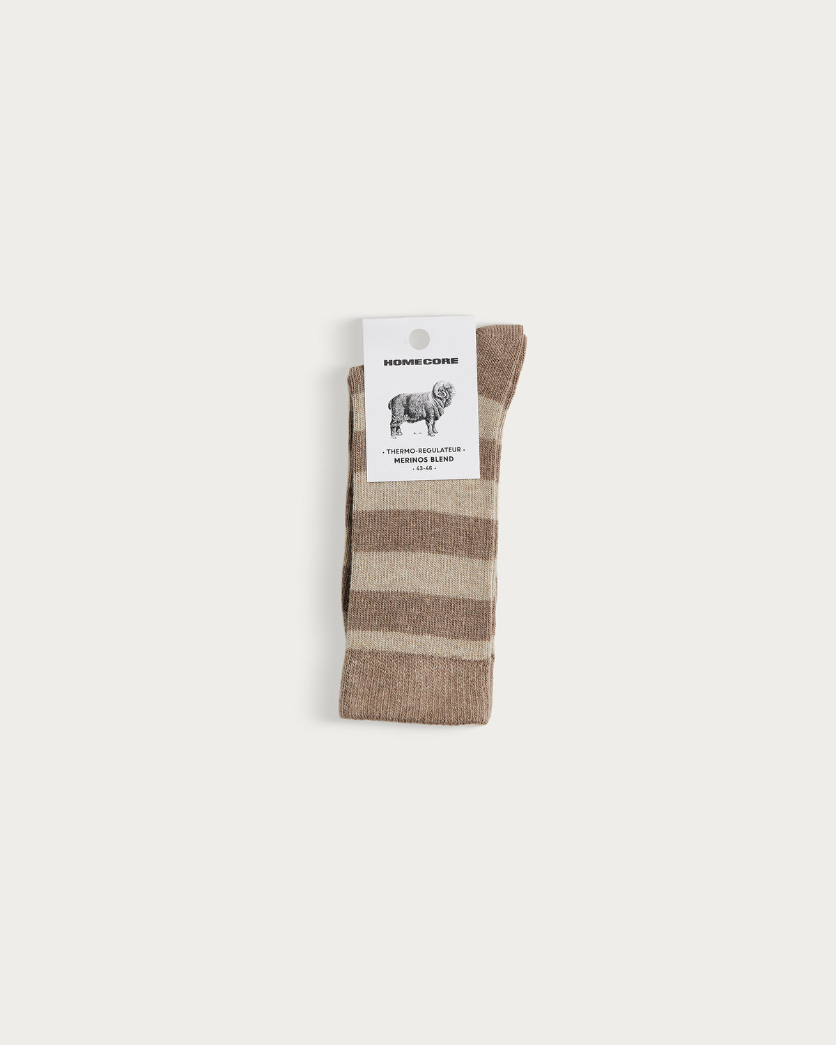 CHAUSSETTES EN LAINE MÉRINOS - STRIPES BEIGE-CREAM