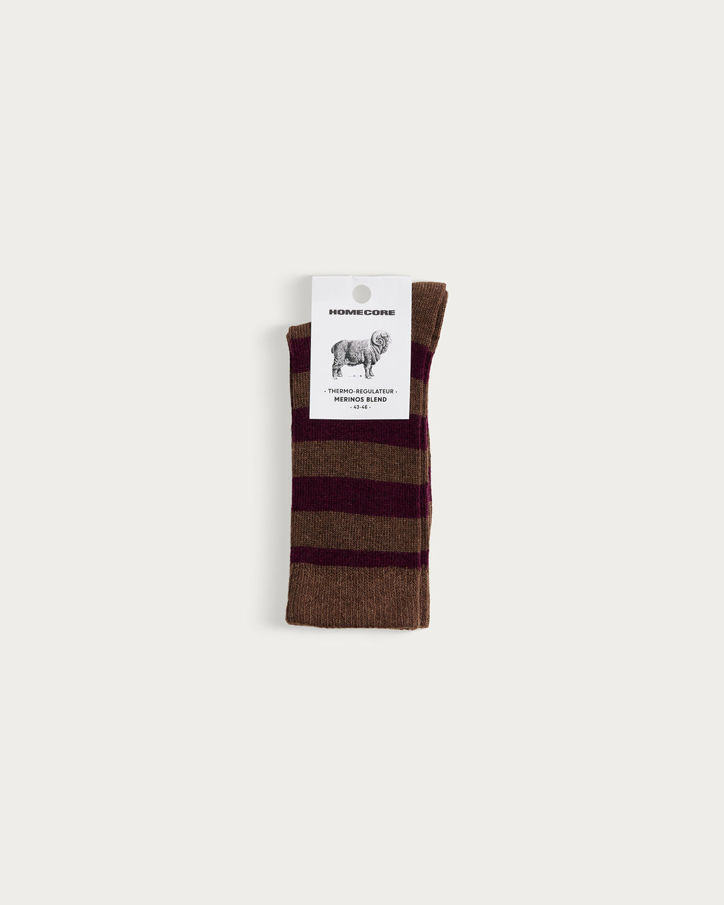 CHAUSSETTES EN LAINE MÉRINOS - STRIPES COCOA-RED