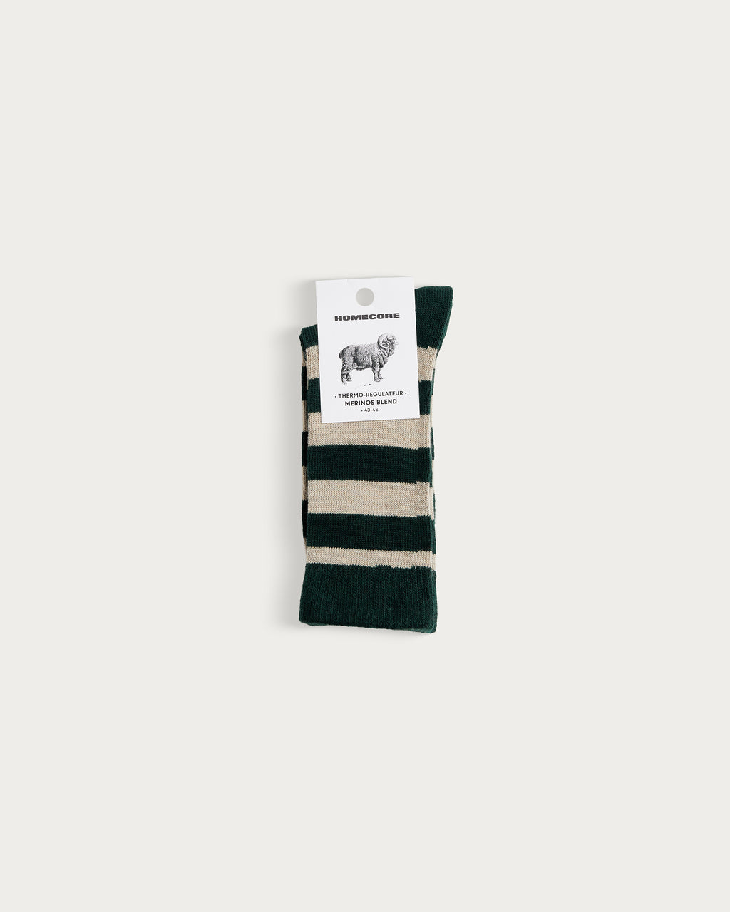 CHAUSSETTES EN LAINE MÉRINOS - STRIPES KHAKI-CREAM