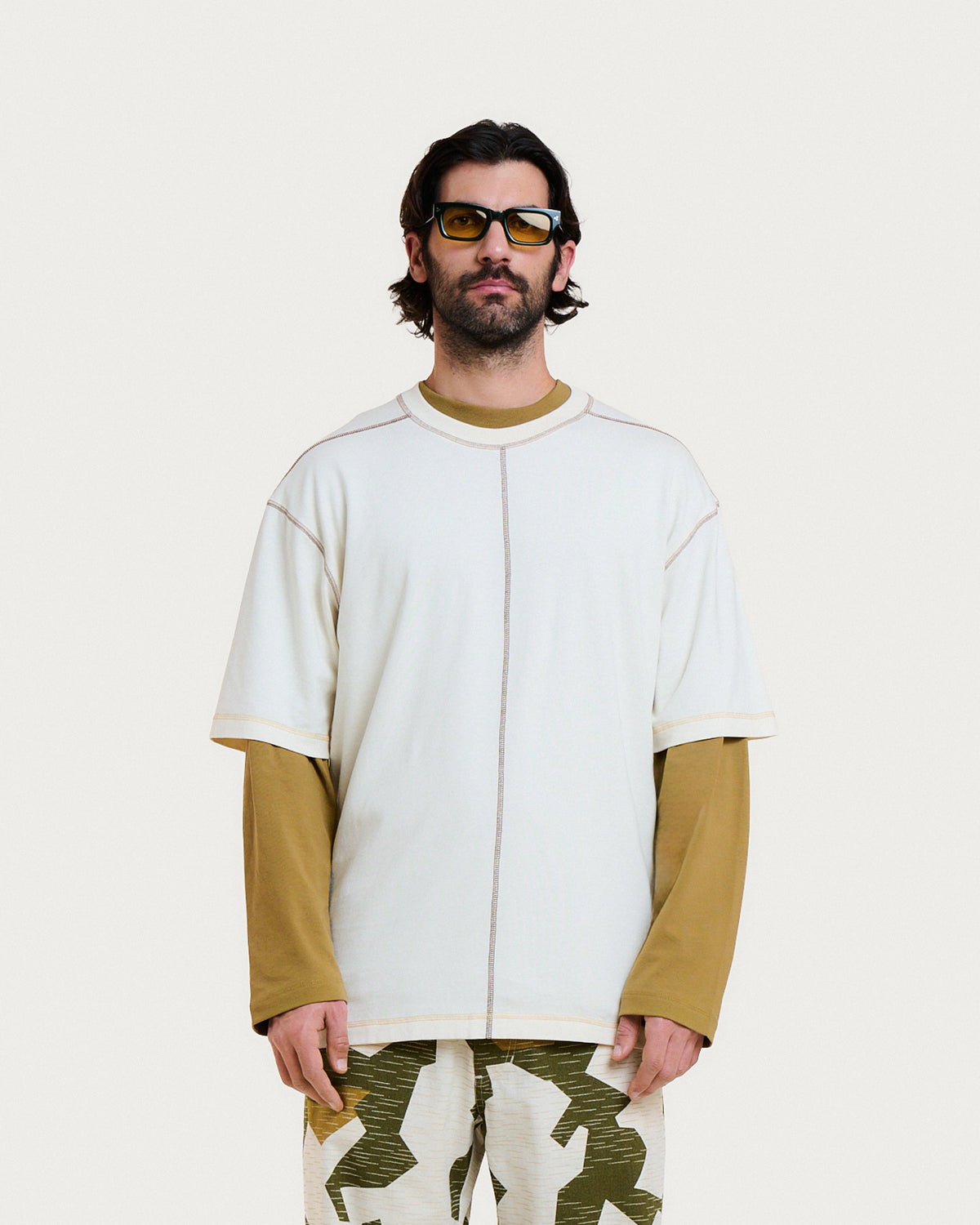 MULTICO BASEBALL CREAM-BROWN T-SHIRT